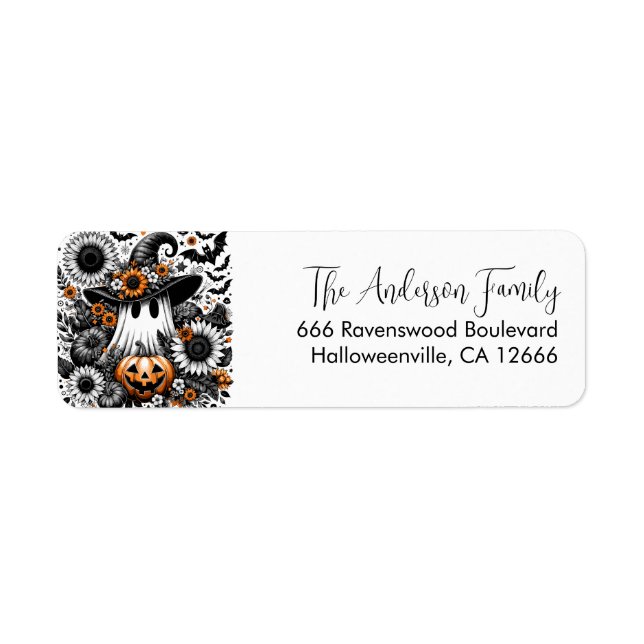 Cute Floral Halloween Ghost Return Address  (Front)