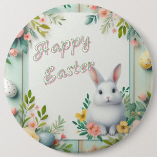 Cute, floral happy Easter bunny 6 Cm Round Badge