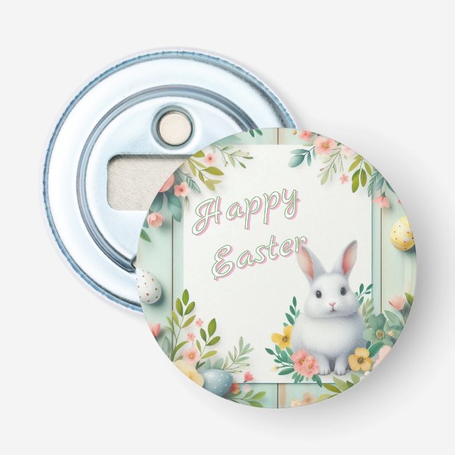 Cute, floral happy Easter bunny Bottle Opener (Front)