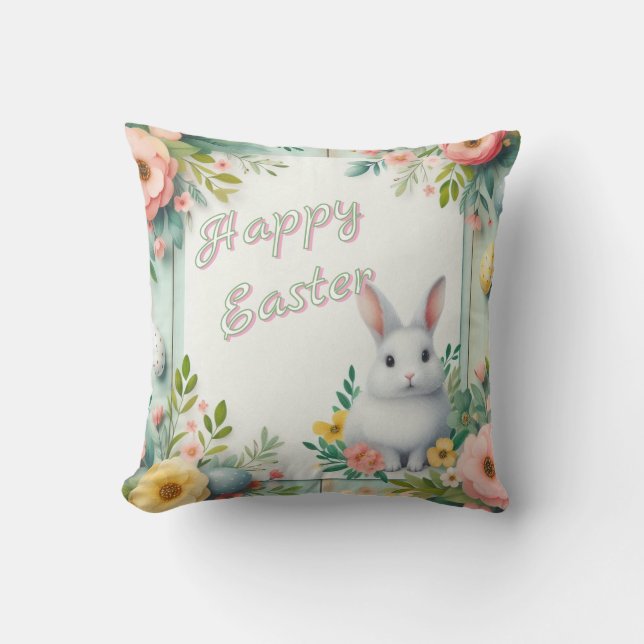 Cute, floral happy Easter bunny Cushion (Front)