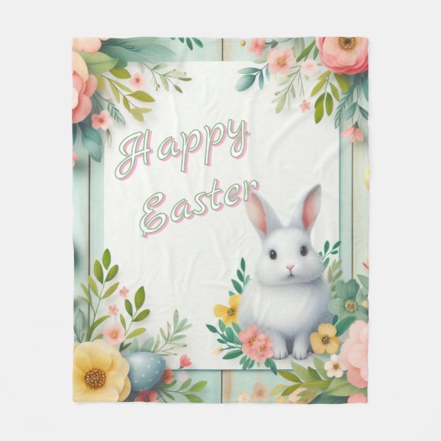 Cute, floral happy Easter bunny Fleece Blanket (Front)