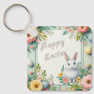 Cute, floral happy Easter bunny Key Ring