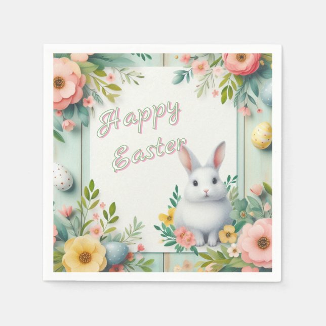 Cute, floral happy Easter bunny Napkin (Front)
