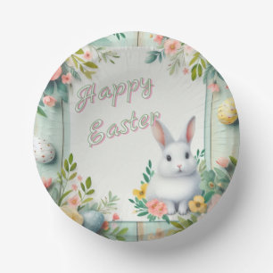 Cute, floral happy Easter bunny Paper Plate