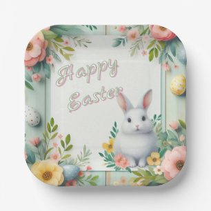 Cute, floral happy Easter bunny Paper Plate