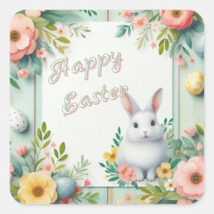Cute, floral happy Easter bunny Square Sticker