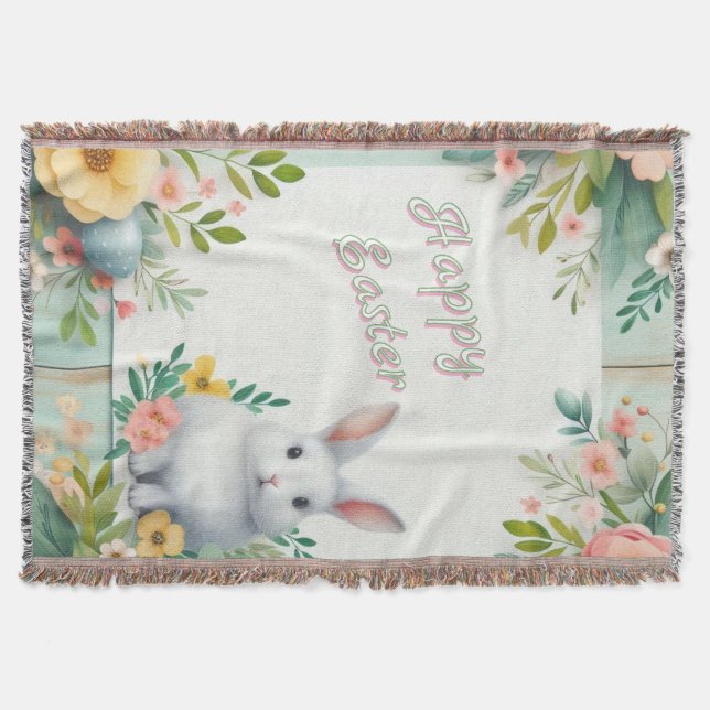 Cute, floral happy Easter bunny Throw Blanket (Front)