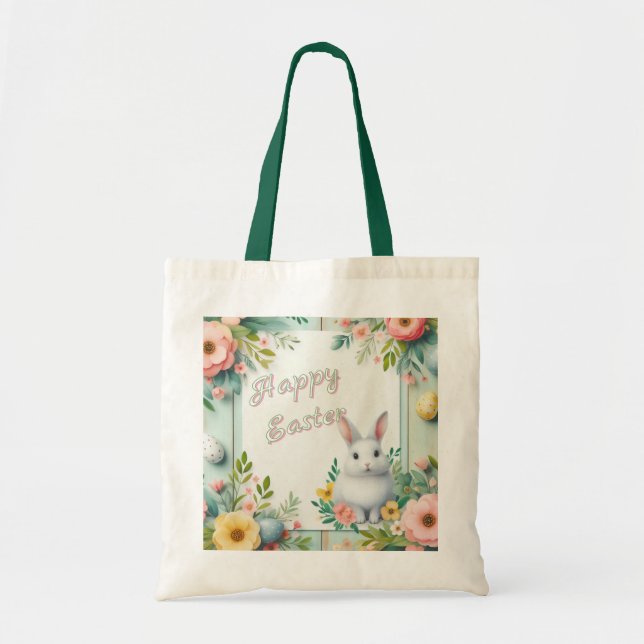 Cute, floral happy Easter bunny Tote Bag (Front)