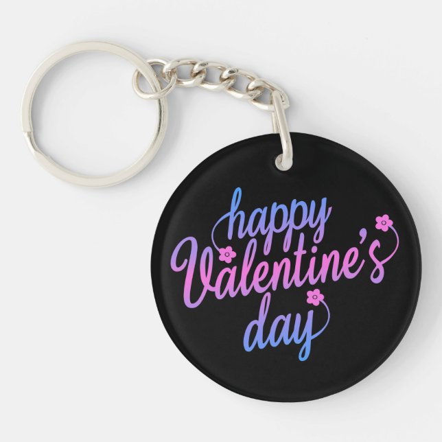 Cute Floral Happy Valentine's Day | Keychain (Front)