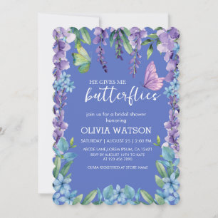 Cute Floral He Gives Me Butterflies Bridal Shower Invitation