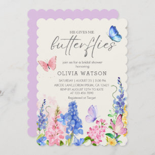 Cute Floral He Gives Me Butterflies Bridal Shower Invitation
