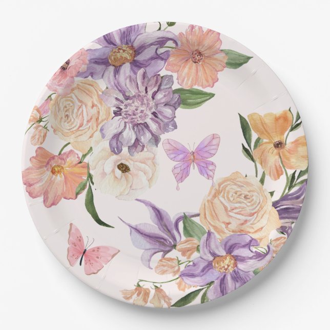 Cute Floral He Gives Me Butterflies Bridal Shower Paper Plate (Front)