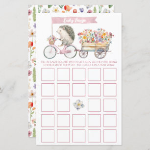 Cute Floral Hedgehog Bingo Baby Shower Game