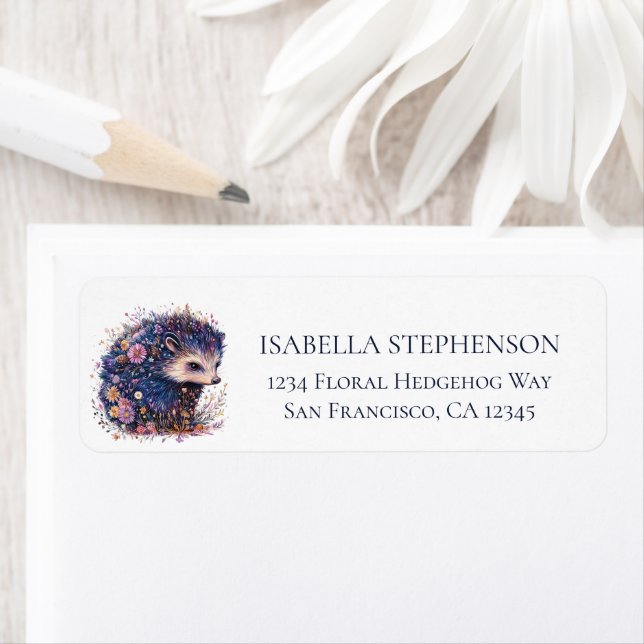 Cute Floral Hedgehog Chic Return Address (Insitu)
