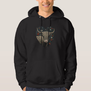 Cute Floral Highland Cow Art Valentine's Day Farm Hoodie