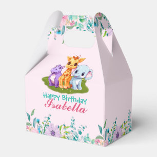 Cute Floral Hippo safari jungle Animals Birthday Favour Box