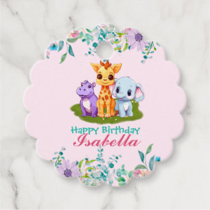 Cute Floral Hippo safari jungle Animals Birthday Favour Tags
