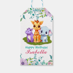 Cute Floral Hippo safari jungle Animals Birthday Gift Tags
