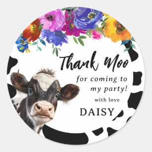 Cute Floral 'Holy Cow' Thank Moo  Classic Round Sticker