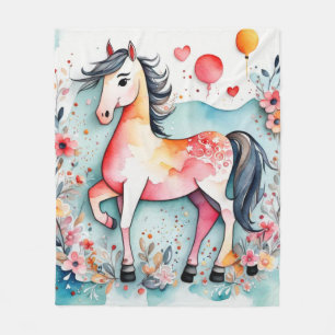 Cute floral horse fleece blanket