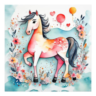 Cute floral horse photo print