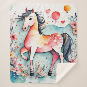 Cute floral horse sherpa blanket