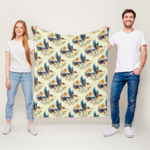 Cute Floral Hummingbird Fleece Blanket