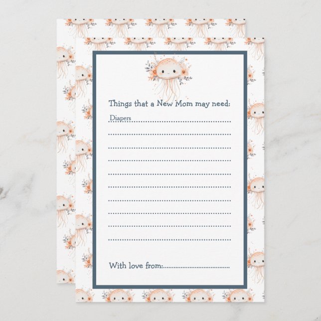 Cute Floral Jellyfish Baby Shower Invitation (Front/Back)