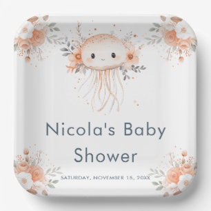 Cute Floral Jellyfish Baby Shower Paper Plate