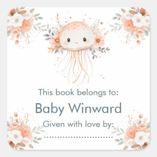 Cute Floral Jellyfish Baby Shower  Square Sticker