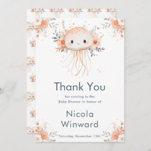 Cute Floral Jellyfish Baby Shower Thank You Card