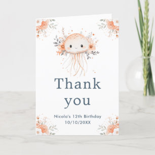 Cute Floral Jellyfish Birthday Party Thank You Card
