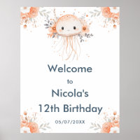 Cute Floral Jellyfish Birthday Party Welcome