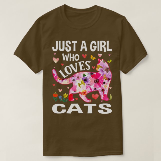 Cute Floral Just A Girl Who Loves Cats Dog Lover  T-Shirt (Design Front)