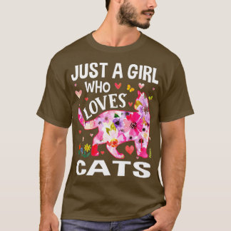 Cute Floral Just A Girl Who Loves Cats Dog Lover  T-Shirt