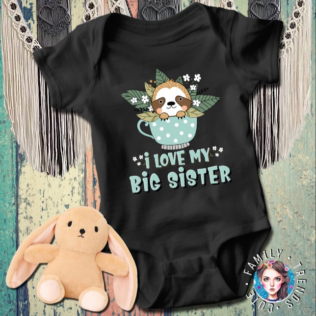 Cute Floral Kawaii Racoon I Love My Big Sister Baby Bodysuit (Creator Uploaded)