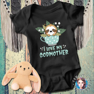 Cute Floral Kawaii Racoon I Love My Godmother Baby Bodysuit