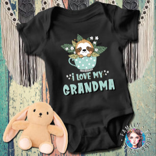 Cute Floral Kawaii Racoon I Love My Grandma Baby Bodysuit