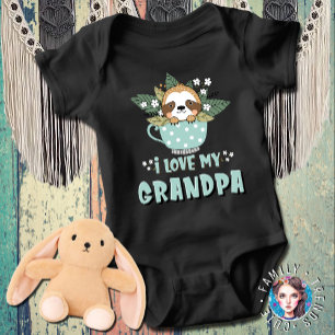Cute Floral Kawaii Racoon I Love My Grandpa Baby Bodysuit