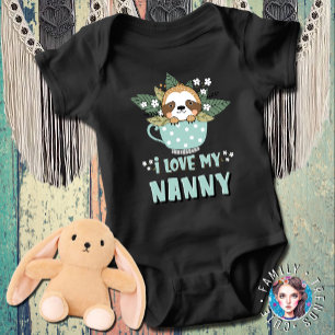 Cute Floral Kawaii Racoon I Love My Nanny Baby Bodysuit