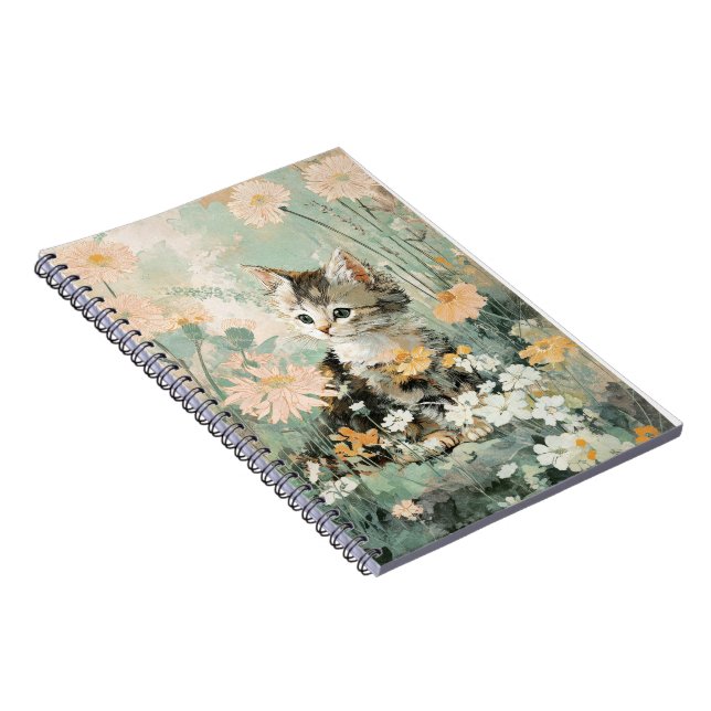 Cute Floral Kitten Notebook (Right Side)