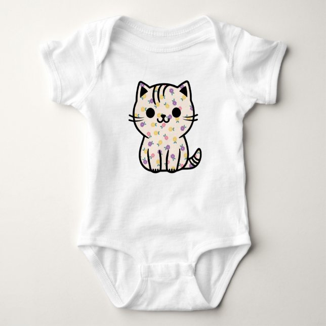 Cute floral kitty baby bodysuit (Front)