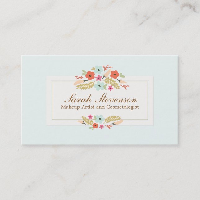 Cute Floral Light Blue Business Card (Front)