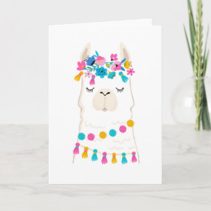 Cute Floral Llama Card