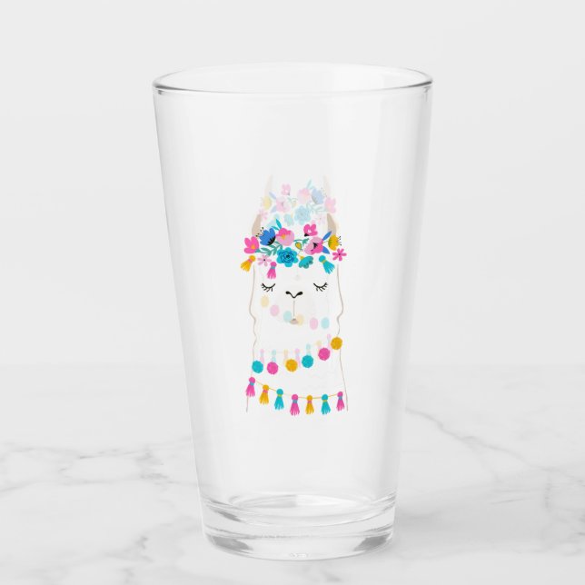 Cute Floral Llama Glass (Front)
