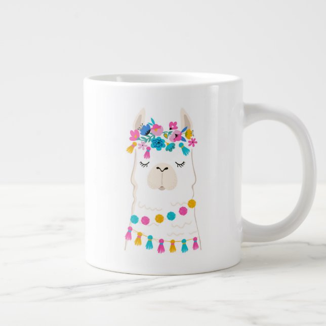 Cute Floral Llama Large Coffee Mug (Right)