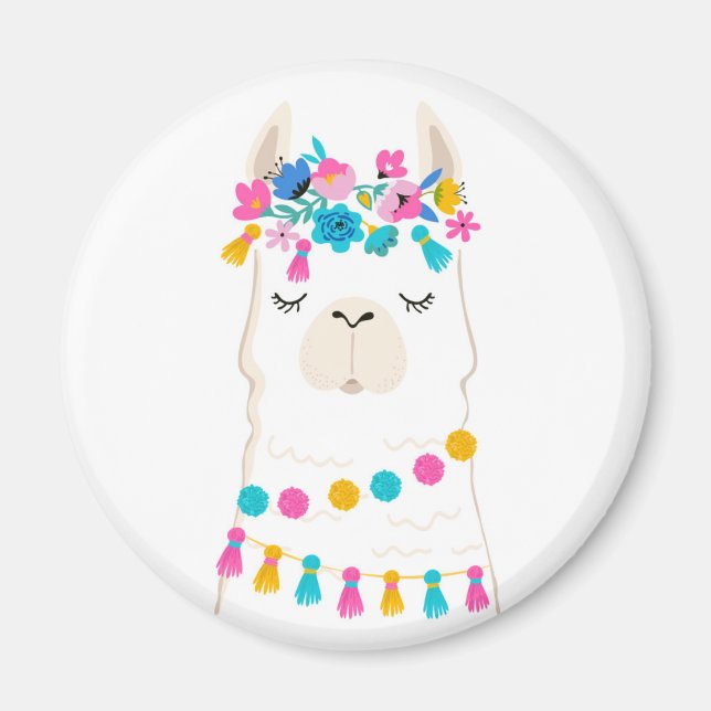 Cute Floral Llama Magnet (Front)