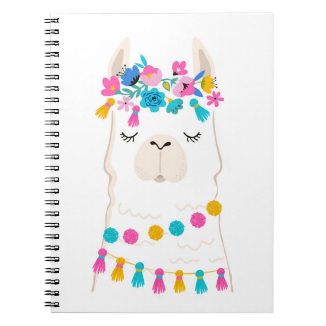 Cute Floral Llama Notebook (Front)