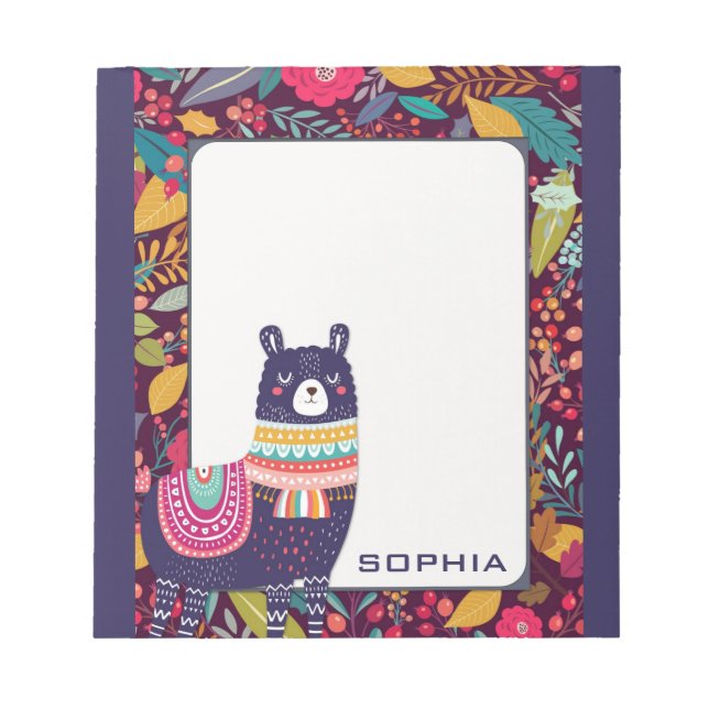 Cute Floral Llama Notepad (Front)