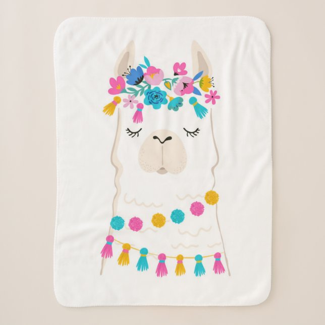 Cute Floral Llama Sherpa Blanket (Front)